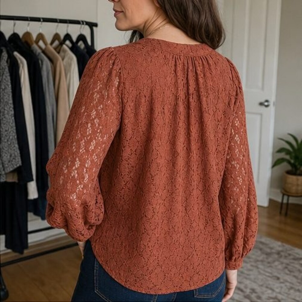 Rust Pleated Blouse - Picture 3 of 6